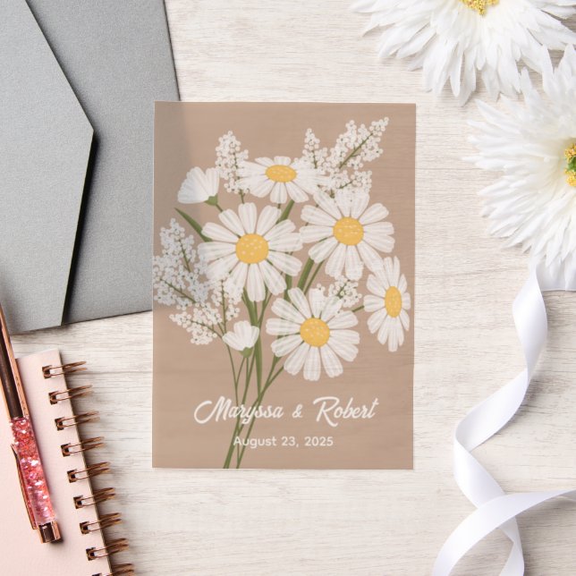 Invitations En Vélin Mariage de marguerites blanches Anniversaire Beige (Mariage)