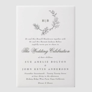 Invitations En Vélin Mariage de monogramme à couronne florale classique