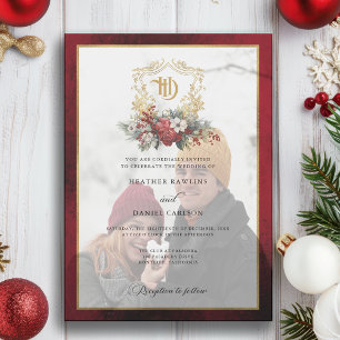 Invitations En Vélin Mariage de monogramme de crête florale de Noël cla