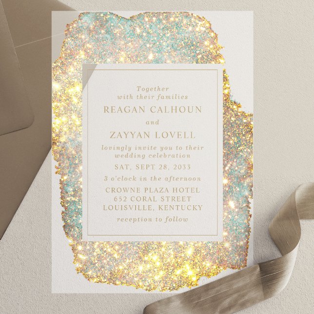 Invitations En Vélin Mariage de Parties scintillant Iridescente moderne (Créateur téléchargé)