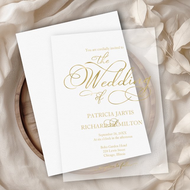 Invitations En Vélin Mariage de script or élégant moderne (Créateur téléchargé)