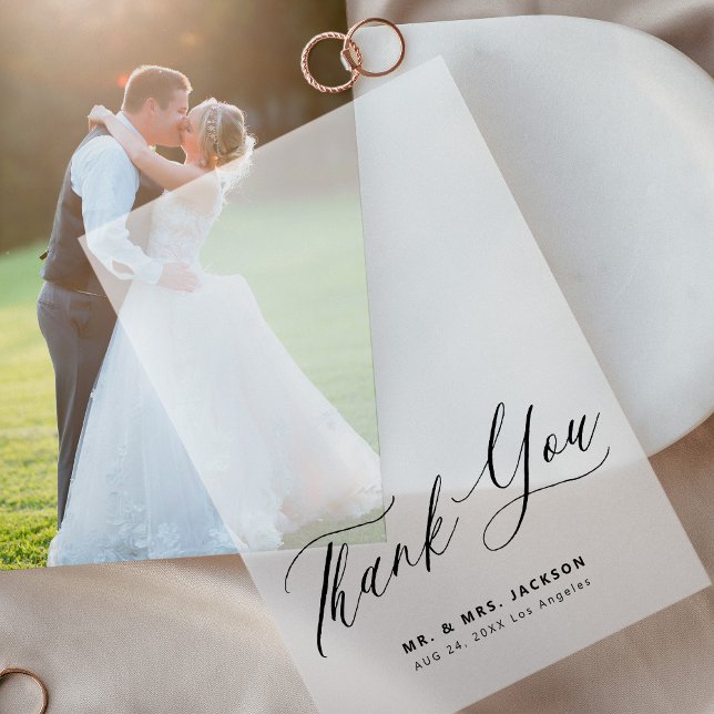 Invitations En Vélin Mariage de script simple et élégant merci superpos (The custom photo card base can be purchased separately - please see the collection)
