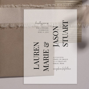 Invitations En Vélin Mariage de typographie simple Vellum réel