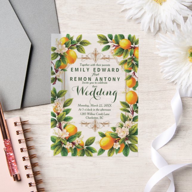 Invitations En Vélin Mariage d'élégance d'été méditerranéen (Mariage)