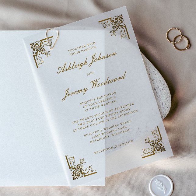Invitations En Vélin Mariage Élégant aux Coins Ornés de Style Vintage O (Créateur téléchargé)