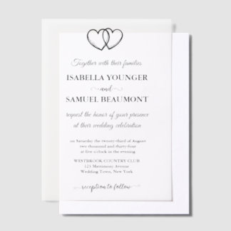 Invitations En Vélin Mariage élégant Deux Coeurs Texte personnalisé sup