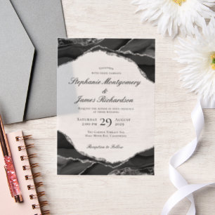 Invitations En Vélin Mariage élégant en feuille d'argent et agate noire