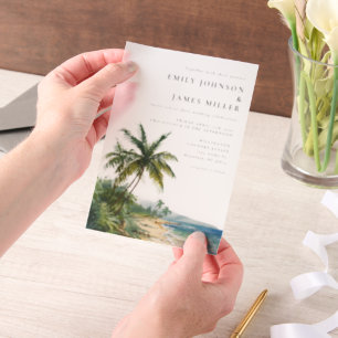 Invitations En Vélin Mariage élégant sur une plage tropicale à l'aquare