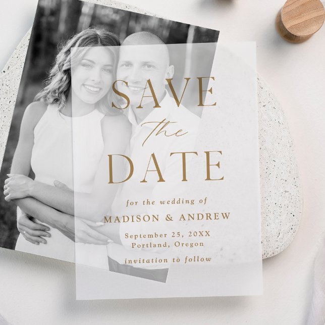 Invitations En Vélin Mariage en or élégant moderne Enregistrer la date (Créateur téléchargé)