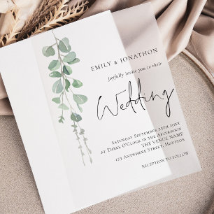 Invitations En Vélin Mariage Feuille minimaliste de l'Eucalyptus Sage
