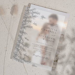 Invitations En Vélin Mariage Feuille minimaliste noir moderne