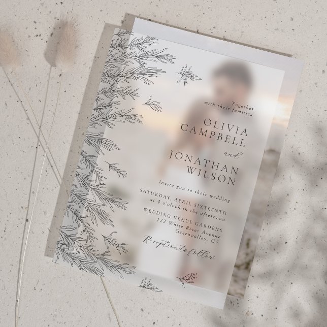 Invitations En Vélin Mariage Feuille minimaliste noir moderne (Créateur téléchargé)