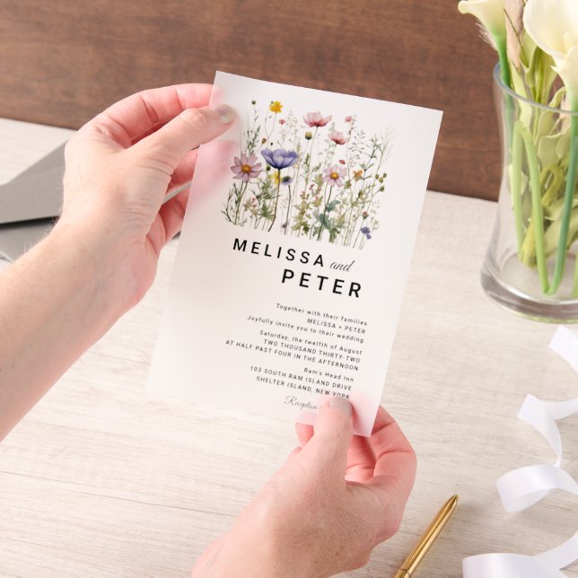 Invitations En Vélin Mariage fleur sauvage (Ordinateur de poche)