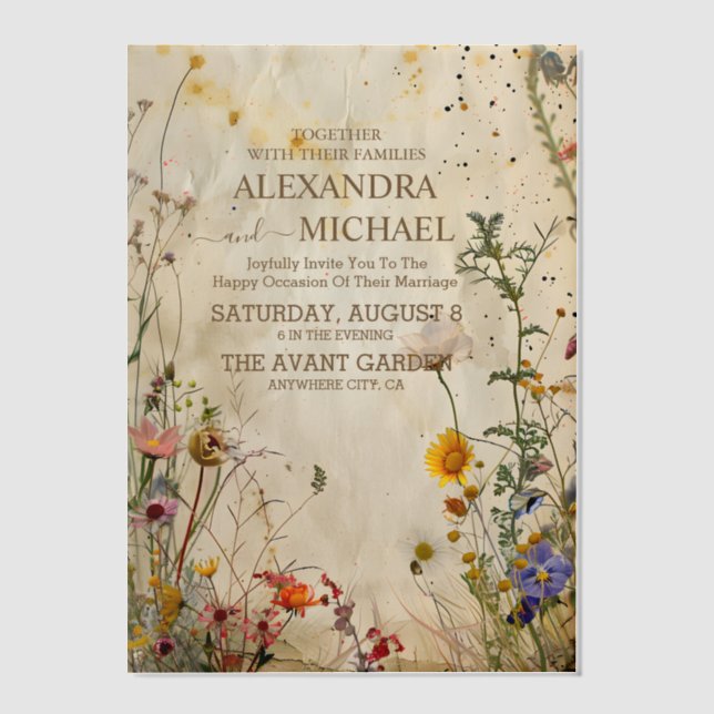 Invitations En Vélin Mariage Fleur sauvage Boho Fall (Recto)