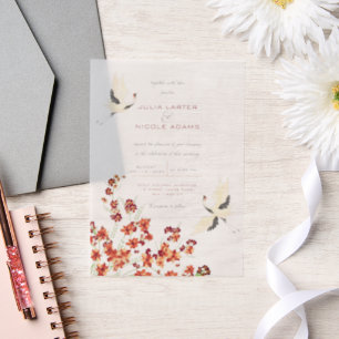 Invitations En Vélin Mariage Fleurs de printemps Oiseaux qui murmurent
