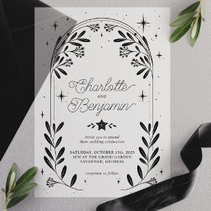 Invitations En Vélin Mariage Floral Céleste Étoilé en Arche Noir