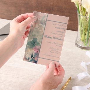 Invitations En Vélin Mariage floral encadré bleu et violet