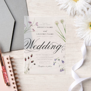 Invitations En Vélin Mariage floral Fleur sauvage acrylique clair