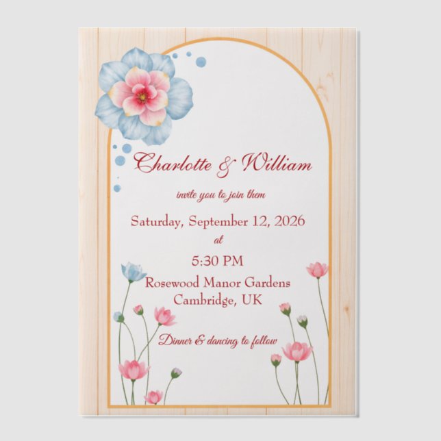 Invitations En Vélin Mariage floral rustique (Recto)