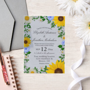 Invitations En Vélin Mariage floral rustique Tournesol Daisy