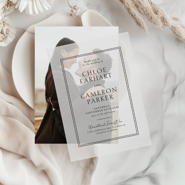 Invitations En Vélin Mariage frontalier de Carré noir classique (Créateur téléchargé)