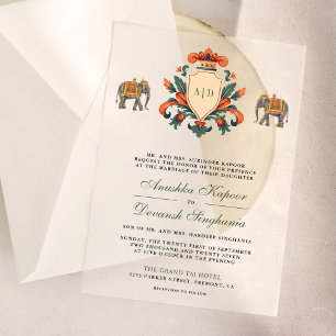 Invitations En Vélin Mariage indien hindou éléphant royal au blason vin