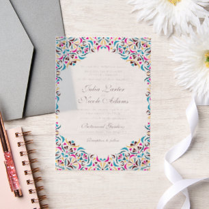 Invitations En Vélin Mariage Mandala Floral Fantaisiste Bleu Magenta