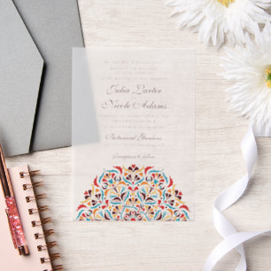 Invitations En Vélin Mariage mandala floral fantaisiste orange sarcelle