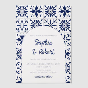 Invitations En Vélin Mariage mexicain Blue Talavera
