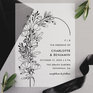 Invitations En Vélin Mariage minimaliste botanique noir avec arche
