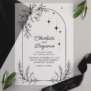 Invitations En Vélin Mariage Moderne à l'Arche Étoilée Fleurie Noire