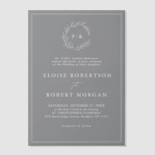 Invitations En Vélin Mariage moderne minimaliste à feuille noire et bla