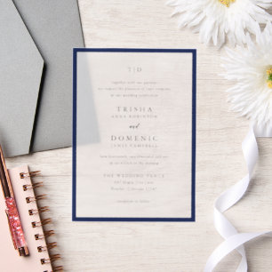 Invitations En Vélin Mariage Moderne Monogramme Bleu Marine Élégant