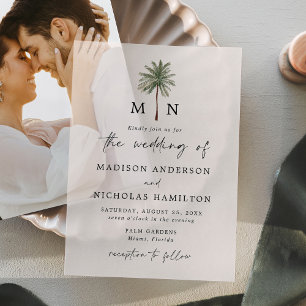 Invitations En Vélin Mariage Monogramme minimal Palm Tree