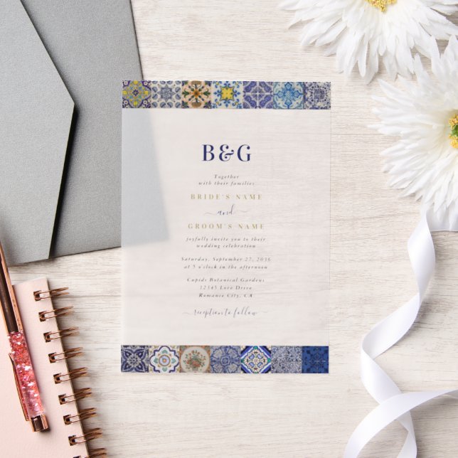 Invitations En Vélin Mariage Motif de tuiles portugaises méditerranéenn (Mariage)
