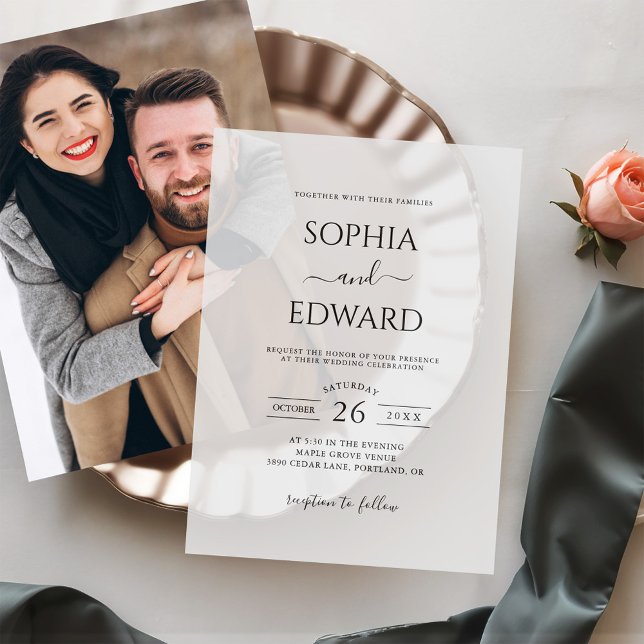 Invitations En Vélin Mariage noir et blanc minimal classique (Créateur téléchargé)