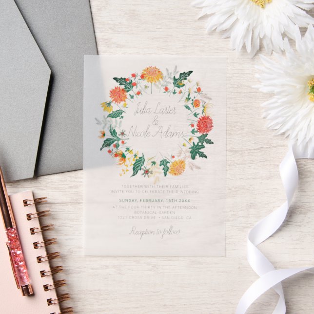 Invitations En Vélin Mariage Pastel Orange Yellow Spring Dahlia Fleurs (Mariage)