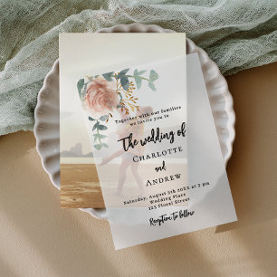 Invitations En Vélin mariage rose à broussailles eucalyptus