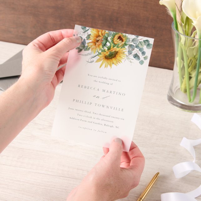 Invitations En Vélin Mariage rustique Elégant Tournesol Eucalyptus (Ordinateur de poche)