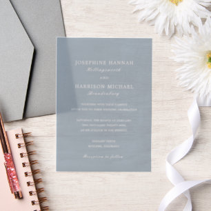 Invitations En Vélin Mariage Traditionnel Bleu Poussiéreux Élégant