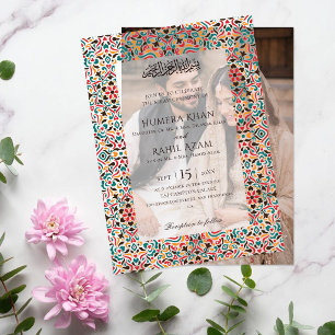 Invitations En Vélin Marron Vert Élégant Marbre de Perse Bijou Musulman