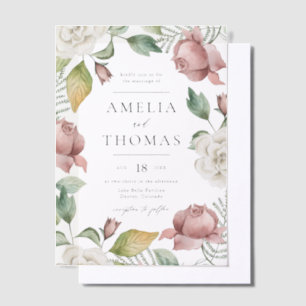 Invitations En Vélin Mauve rose et blanc Roses Floral Mariage Wreath