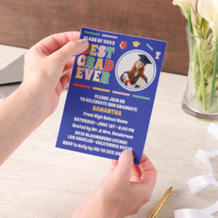 Invitations En Vélin Meilleur diplômé de tous les temps Photo Bleue Fêt