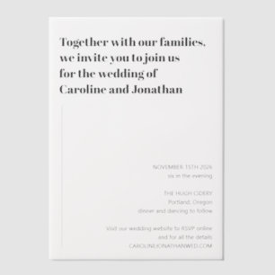 Invitations En Vélin Minimaliste moderne noir blanc Mariage simple