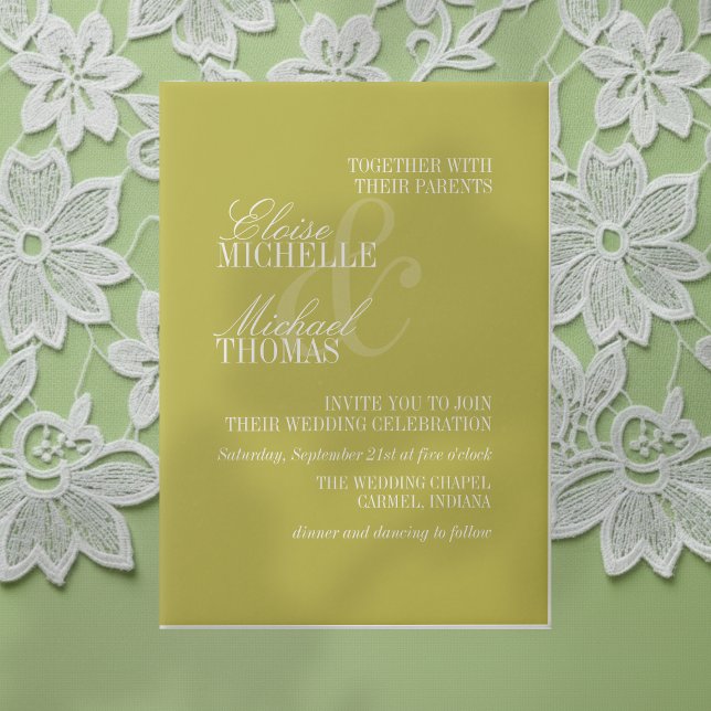Invitations En Vélin Modern Chartreuse Script Formal Wedding (Invite guest to your big day with this Modern Script Citrus Green Formal Wedding Vellum Invitations!)