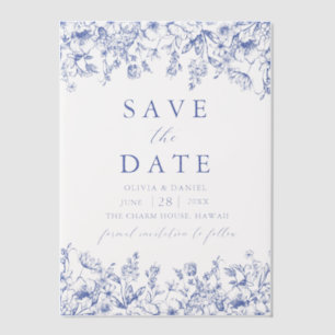 Invitations En Vélin Moderne Elégant Bleu Vintage Floral Enregistrer la