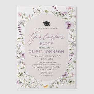 Invitations En Vélin Moderne Elegant Fleur sauvage rose fête de graduat
