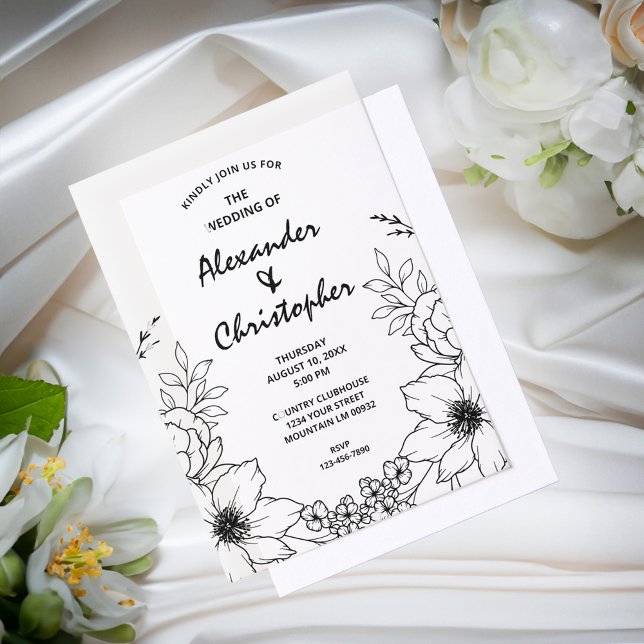 Invitations En Vélin Moderne Elégant noir Botanique Mariage floral (Modern Elegant Black Botanical Floral Wedding Vellum Invitations great to send your guest. )