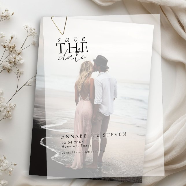 Invitations En Vélin Moderne, minimal, Mariage, Enregistrer la date (Modern, Minimal, Wedding, Save the Date Vellum Invitations)