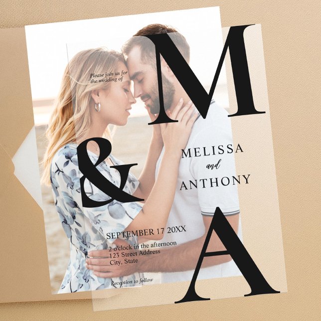 Invitations En Vélin Moderne minimaliste Mariage noir et blanc (Créateur téléchargé)